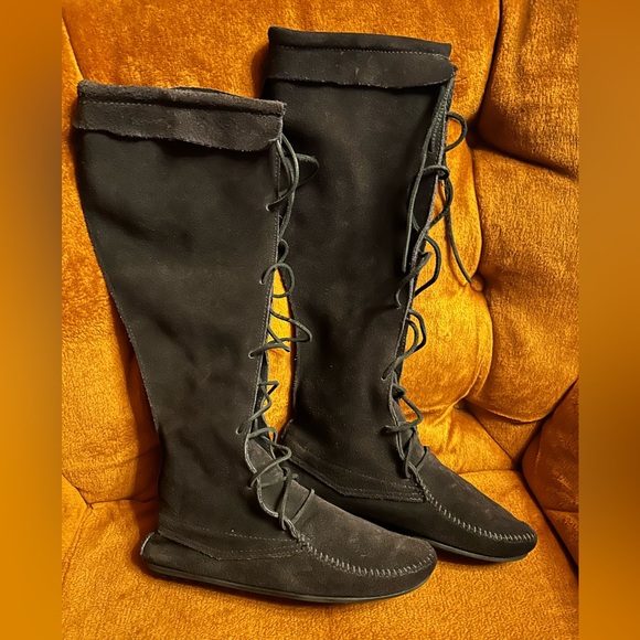 Knee High Minnetonka Boots Black Minnetonka Womens 1429